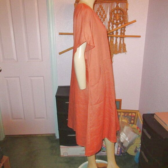 Grae Cove Linen Midi Dress Size XXL 2X Pockets Pleated Short Sleeve Lagenlook - Picture 7 of 13